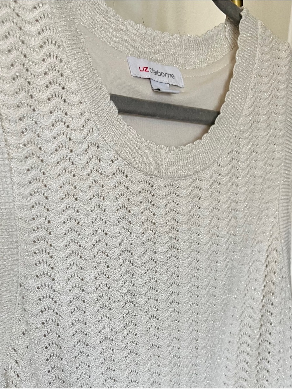 VTG 90’s White Cream Gold Woven Bodycon Knit Sleeveless Summer Maxi Dress Size L - Picture 7 of 8